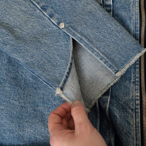TANAKA Denim Work Jacket No Collar Raw Hem Zip Blue Mid Washed Unisex - Picture 6 of 13